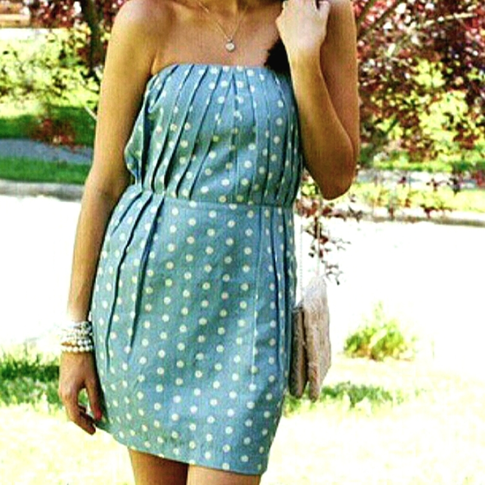 ANTHROPOLOGIE Line & Dot Chambray Polka-Dot Sleeveless Dress NWT